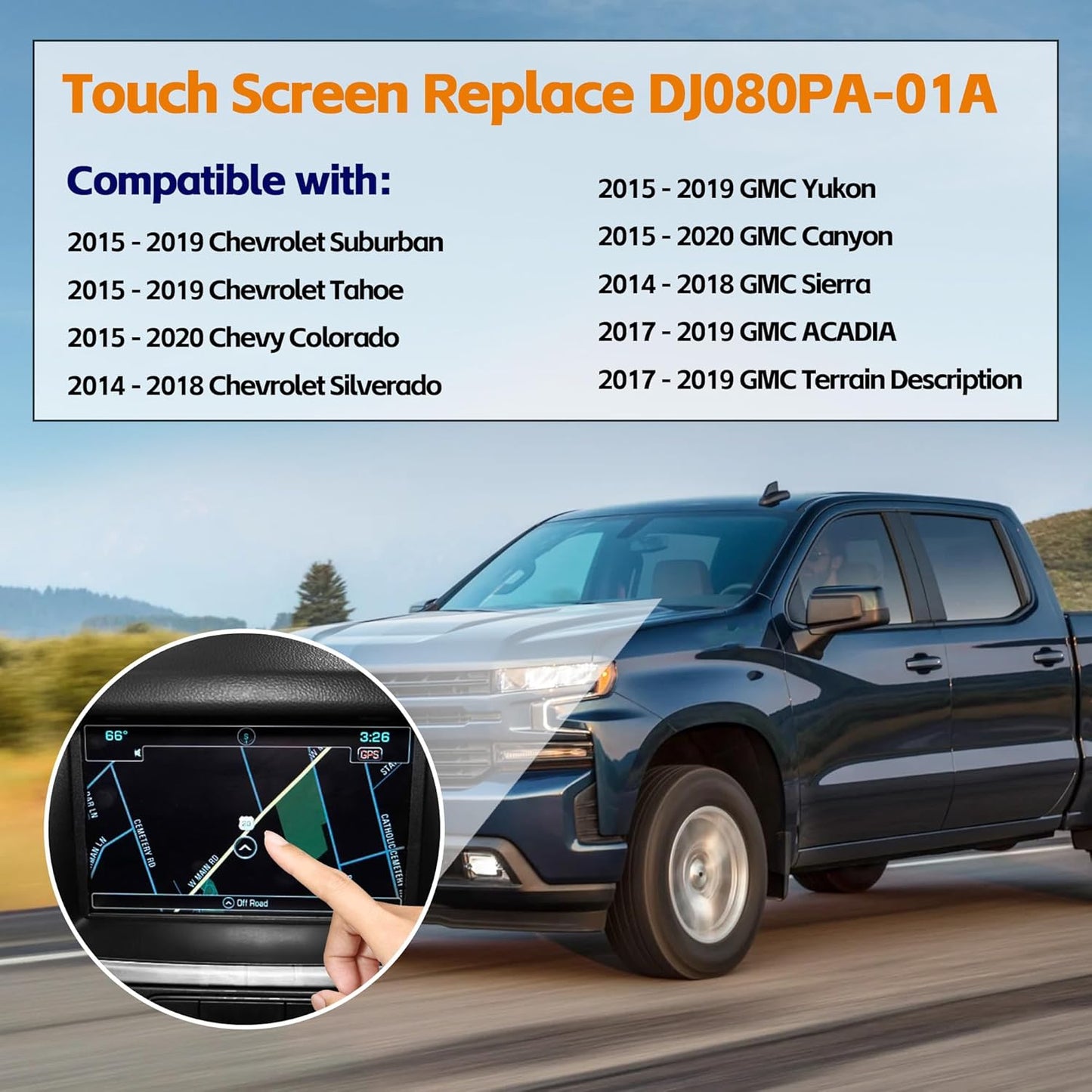 8" Touch Screen Digitizer Replacement for 2015-2018 GMC Sierra Acadia Chey MyLink Replace DJ080PA-01A
